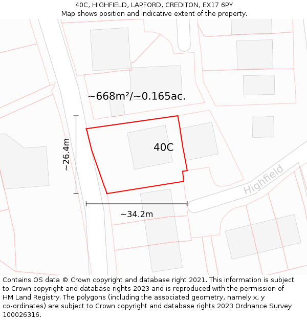 40C, HIGHFIELD, LAPFORD, CREDITON, EX17 6PY: Plot and title map