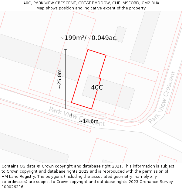 40C, PARK VIEW CRESCENT, GREAT BADDOW, CHELMSFORD, CM2 8HX: Plot and title map