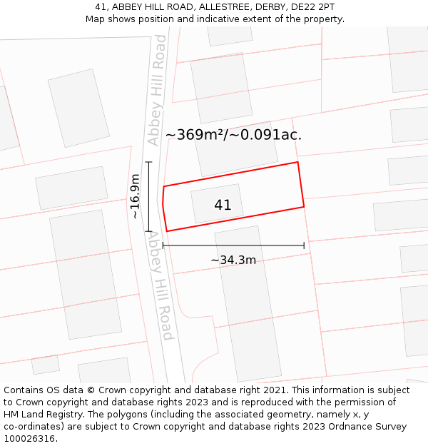 41, ABBEY HILL ROAD, ALLESTREE, DERBY, DE22 2PT: Plot and title map