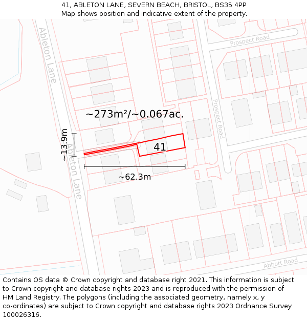 41, ABLETON LANE, SEVERN BEACH, BRISTOL, BS35 4PP: Plot and title map