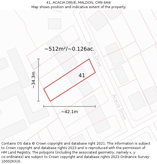 41, ACACIA DRIVE, MALDON, CM9 6AW: Plot and title map