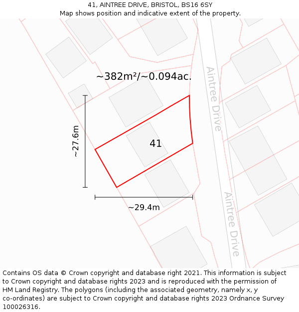 41, AINTREE DRIVE, BRISTOL, BS16 6SY: Plot and title map