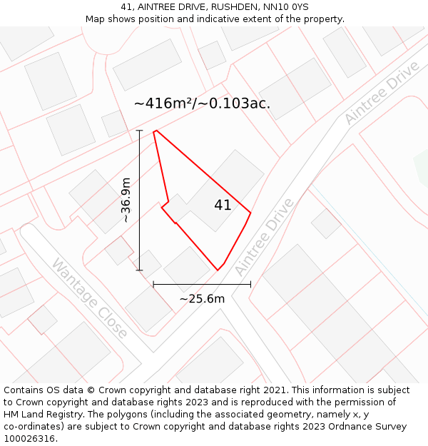41, AINTREE DRIVE, RUSHDEN, NN10 0YS: Plot and title map