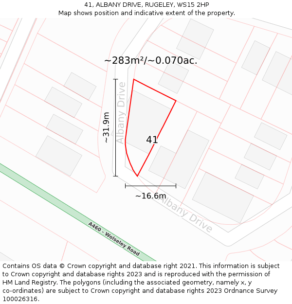 41, ALBANY DRIVE, RUGELEY, WS15 2HP: Plot and title map