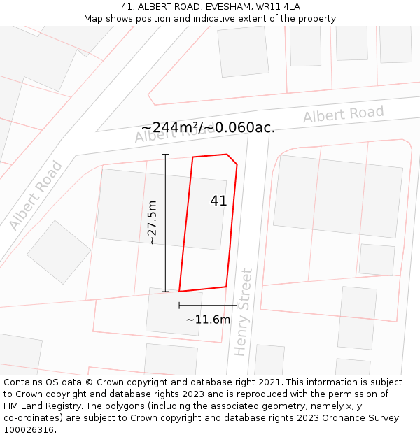 41, ALBERT ROAD, EVESHAM, WR11 4LA: Plot and title map