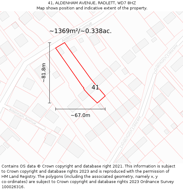41, ALDENHAM AVENUE, RADLETT, WD7 8HZ: Plot and title map