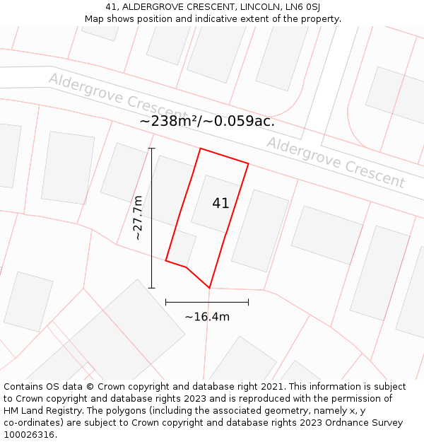 41, ALDERGROVE CRESCENT, LINCOLN, LN6 0SJ: Plot and title map
