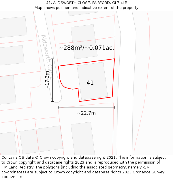 41, ALDSWORTH CLOSE, FAIRFORD, GL7 4LB: Plot and title map