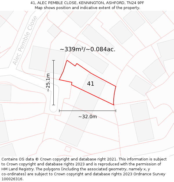 41, ALEC PEMBLE CLOSE, KENNINGTON, ASHFORD, TN24 9PF: Plot and title map