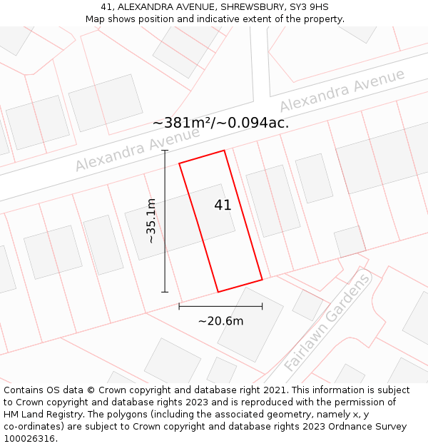 41, ALEXANDRA AVENUE, SHREWSBURY, SY3 9HS: Plot and title map