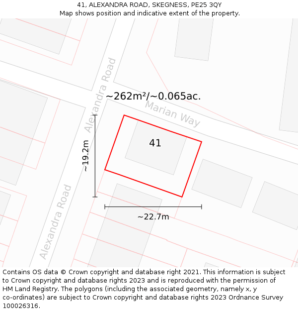 41, ALEXANDRA ROAD, SKEGNESS, PE25 3QY: Plot and title map