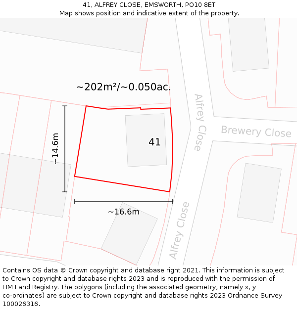 41, ALFREY CLOSE, EMSWORTH, PO10 8ET: Plot and title map