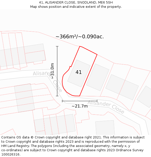 41, ALISANDER CLOSE, SNODLAND, ME6 5SH: Plot and title map