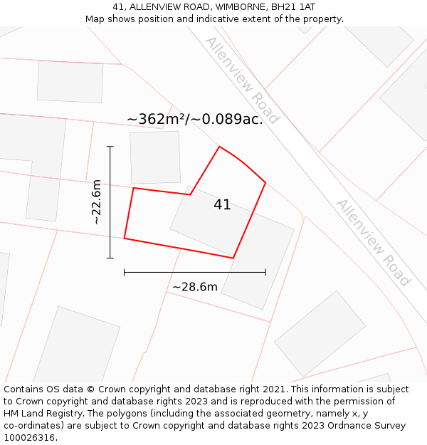 41, ALLENVIEW ROAD, WIMBORNE, BH21 1AT: Plot and title map