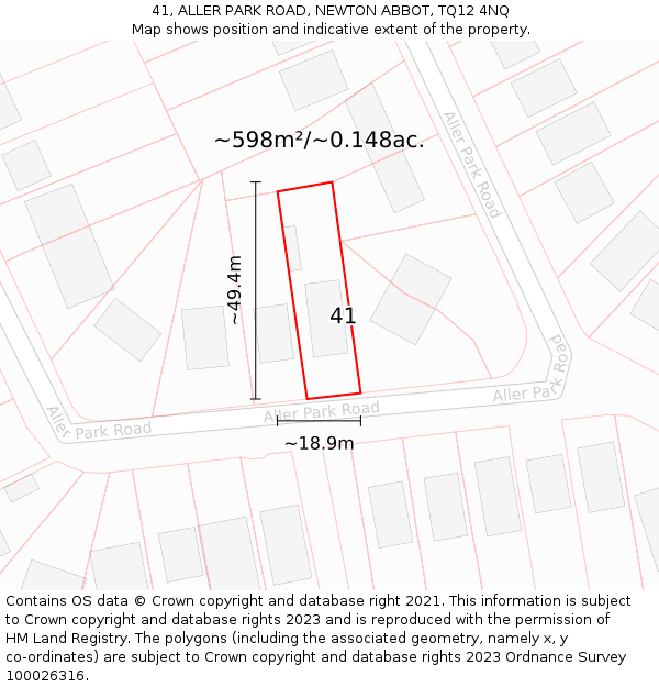 41, ALLER PARK ROAD, NEWTON ABBOT, TQ12 4NQ: Plot and title map