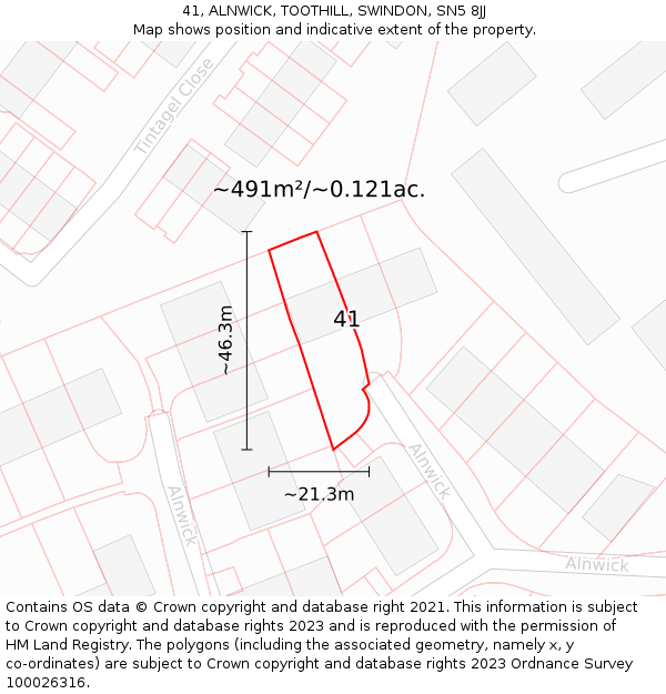 41, ALNWICK, TOOTHILL, SWINDON, SN5 8JJ: Plot and title map