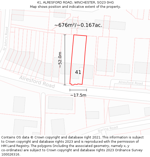 41, ALRESFORD ROAD, WINCHESTER, SO23 0HG: Plot and title map
