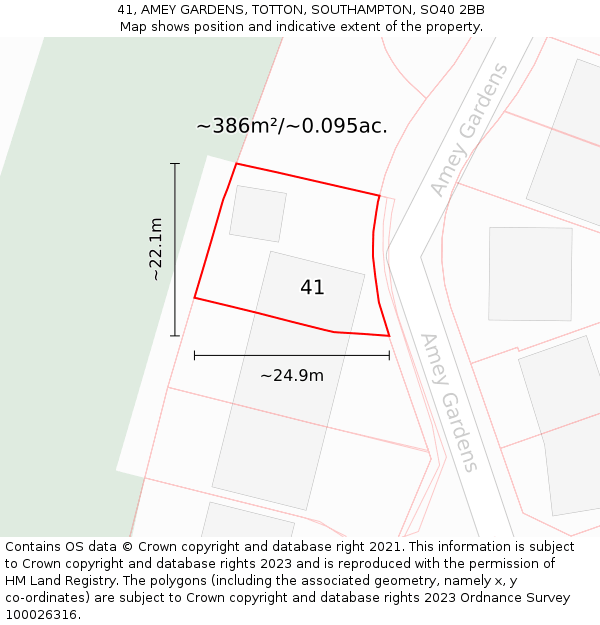 41, AMEY GARDENS, TOTTON, SOUTHAMPTON, SO40 2BB: Plot and title map