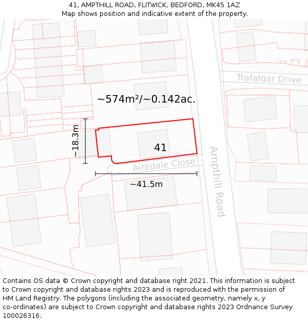 41, AMPTHILL ROAD, FLITWICK, BEDFORD, MK45 1AZ: Plot and title map