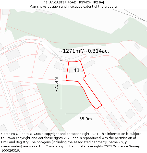 41, ANCASTER ROAD, IPSWICH, IP2 9AJ: Plot and title map