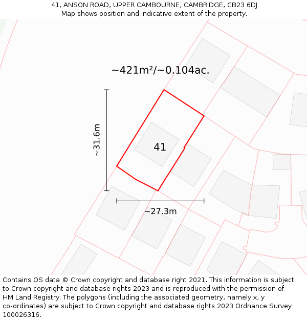 41, ANSON ROAD, UPPER CAMBOURNE, CAMBRIDGE, CB23 6DJ: Plot and title map