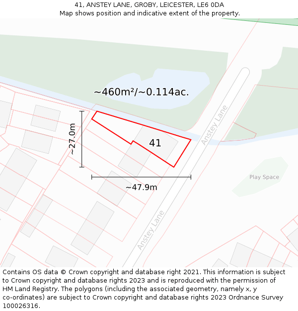 41, ANSTEY LANE, GROBY, LEICESTER, LE6 0DA: Plot and title map