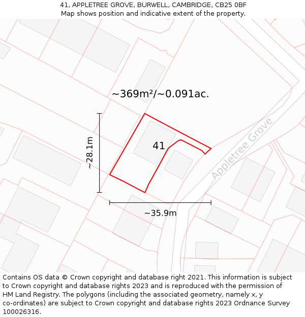 41, APPLETREE GROVE, BURWELL, CAMBRIDGE, CB25 0BF: Plot and title map