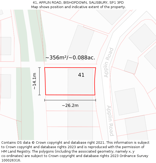 41, APPLIN ROAD, BISHOPDOWN, SALISBURY, SP1 3PD: Plot and title map