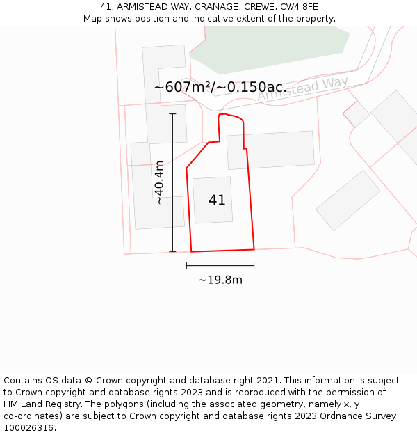 41, ARMISTEAD WAY, CRANAGE, CREWE, CW4 8FE: Plot and title map