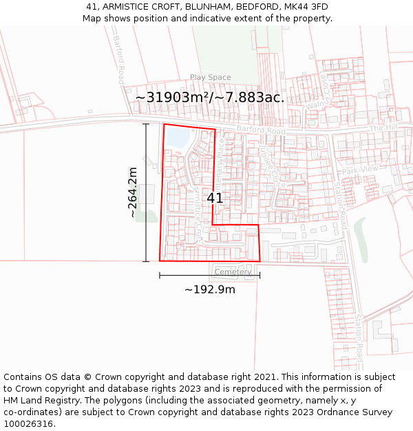41, ARMISTICE CROFT, BLUNHAM, BEDFORD, MK44 3FD: Plot and title map