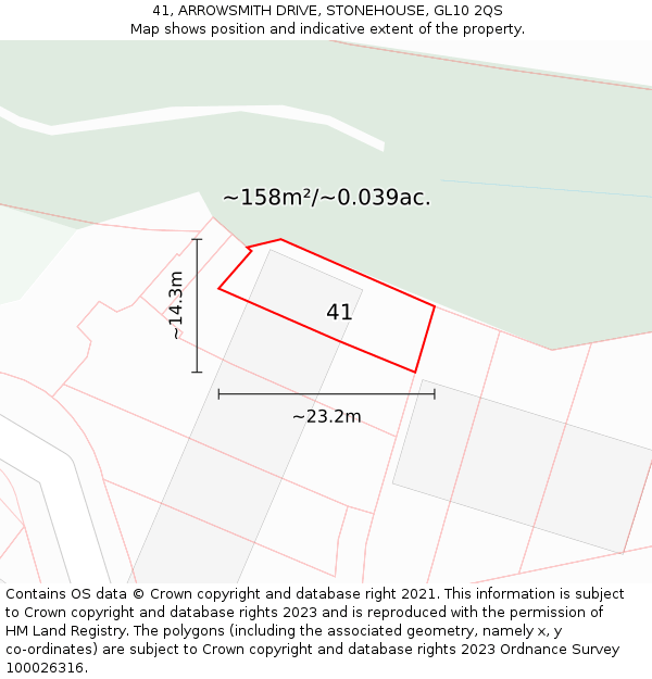 41, ARROWSMITH DRIVE, STONEHOUSE, GL10 2QS: Plot and title map