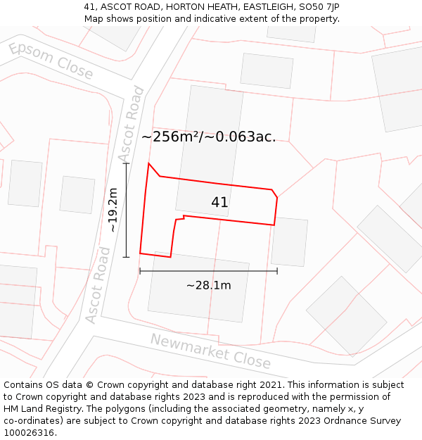 41, ASCOT ROAD, HORTON HEATH, EASTLEIGH, SO50 7JP: Plot and title map