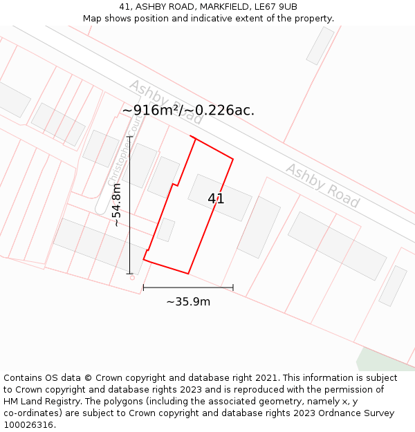 41, ASHBY ROAD, MARKFIELD, LE67 9UB: Plot and title map