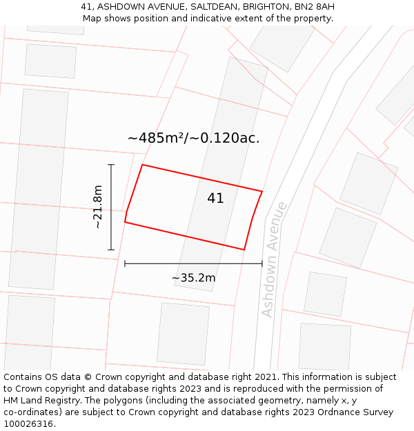 41, ASHDOWN AVENUE, SALTDEAN, BRIGHTON, BN2 8AH: Plot and title map