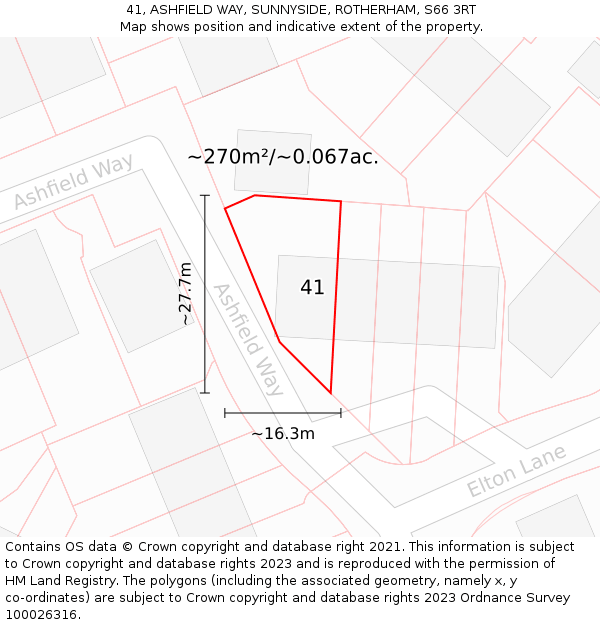 41, ASHFIELD WAY, SUNNYSIDE, ROTHERHAM, S66 3RT: Plot and title map