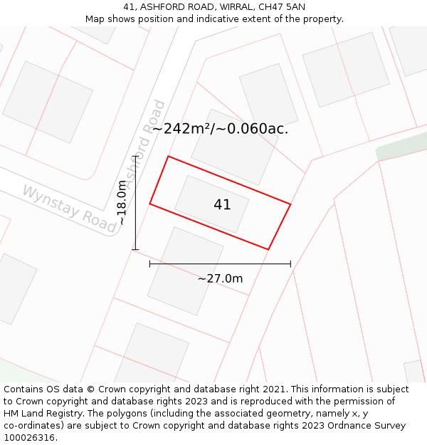 41, ASHFORD ROAD, WIRRAL, CH47 5AN: Plot and title map