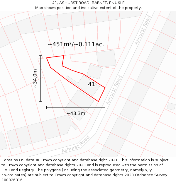 41, ASHURST ROAD, BARNET, EN4 9LE: Plot and title map