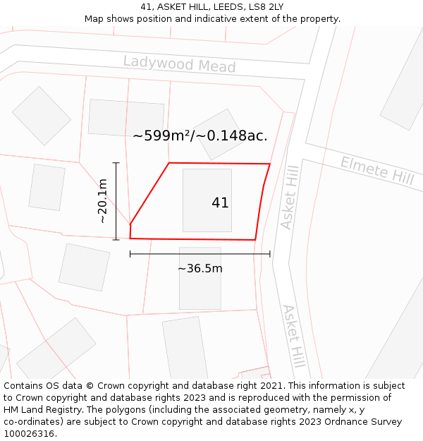 41, ASKET HILL, LEEDS, LS8 2LY: Plot and title map