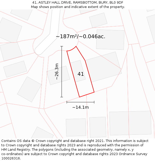 41, ASTLEY HALL DRIVE, RAMSBOTTOM, BURY, BL0 9DF: Plot and title map