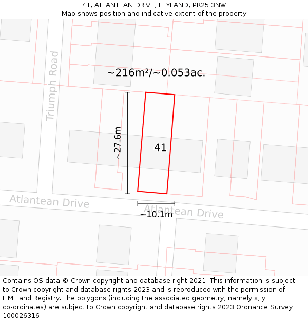 41, ATLANTEAN DRIVE, LEYLAND, PR25 3NW: Plot and title map