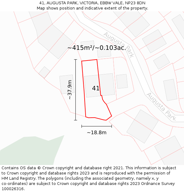 41, AUGUSTA PARK, VICTORIA, EBBW VALE, NP23 8DN: Plot and title map