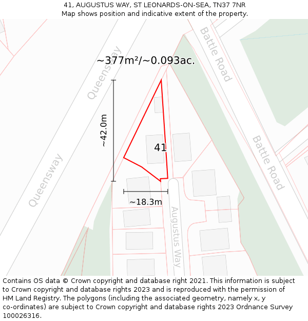 41, AUGUSTUS WAY, ST LEONARDS-ON-SEA, TN37 7NR: Plot and title map