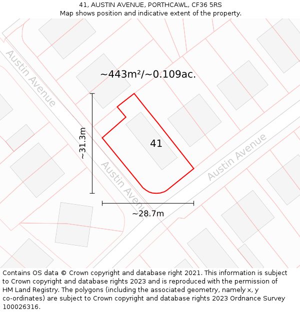 41, AUSTIN AVENUE, PORTHCAWL, CF36 5RS: Plot and title map