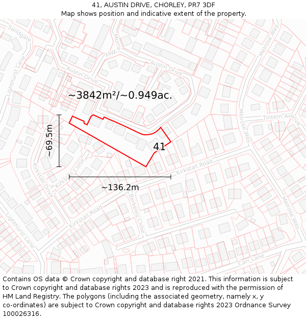 41, AUSTIN DRIVE, CHORLEY, PR7 3DF: Plot and title map