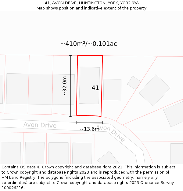 41, AVON DRIVE, HUNTINGTON, YORK, YO32 9YA: Plot and title map