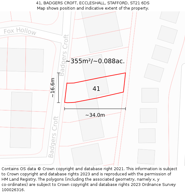 41, BADGERS CROFT, ECCLESHALL, STAFFORD, ST21 6DS: Plot and title map