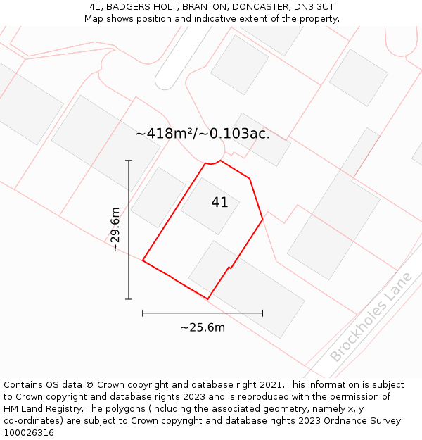 41, BADGERS HOLT, BRANTON, DONCASTER, DN3 3UT: Plot and title map