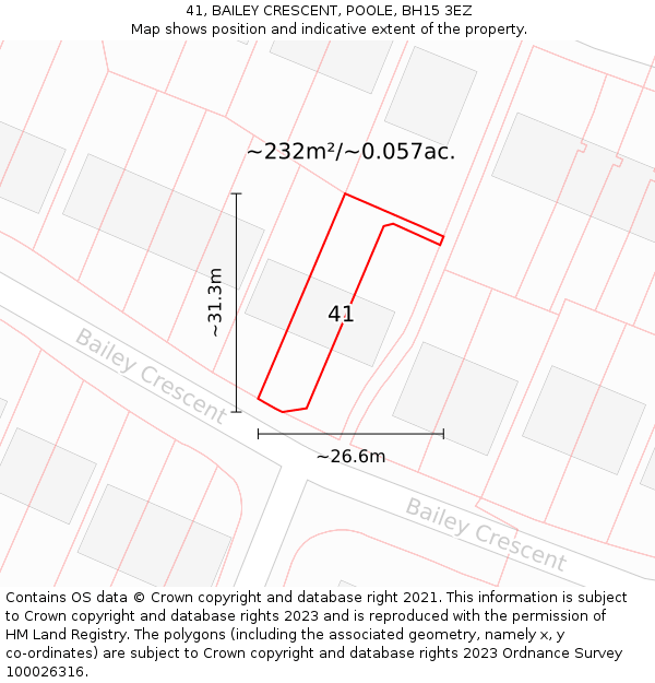 41, BAILEY CRESCENT, POOLE, BH15 3EZ: Plot and title map