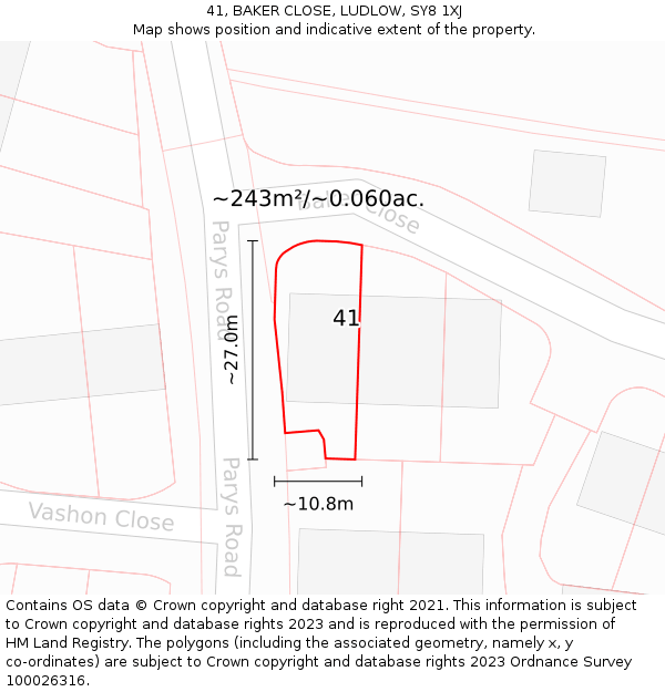 41, BAKER CLOSE, LUDLOW, SY8 1XJ: Plot and title map