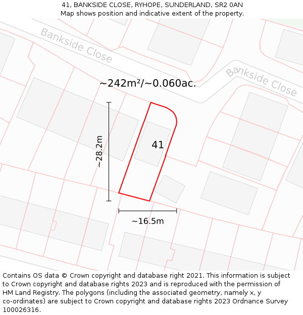 41, BANKSIDE CLOSE, RYHOPE, SUNDERLAND, SR2 0AN: Plot and title map